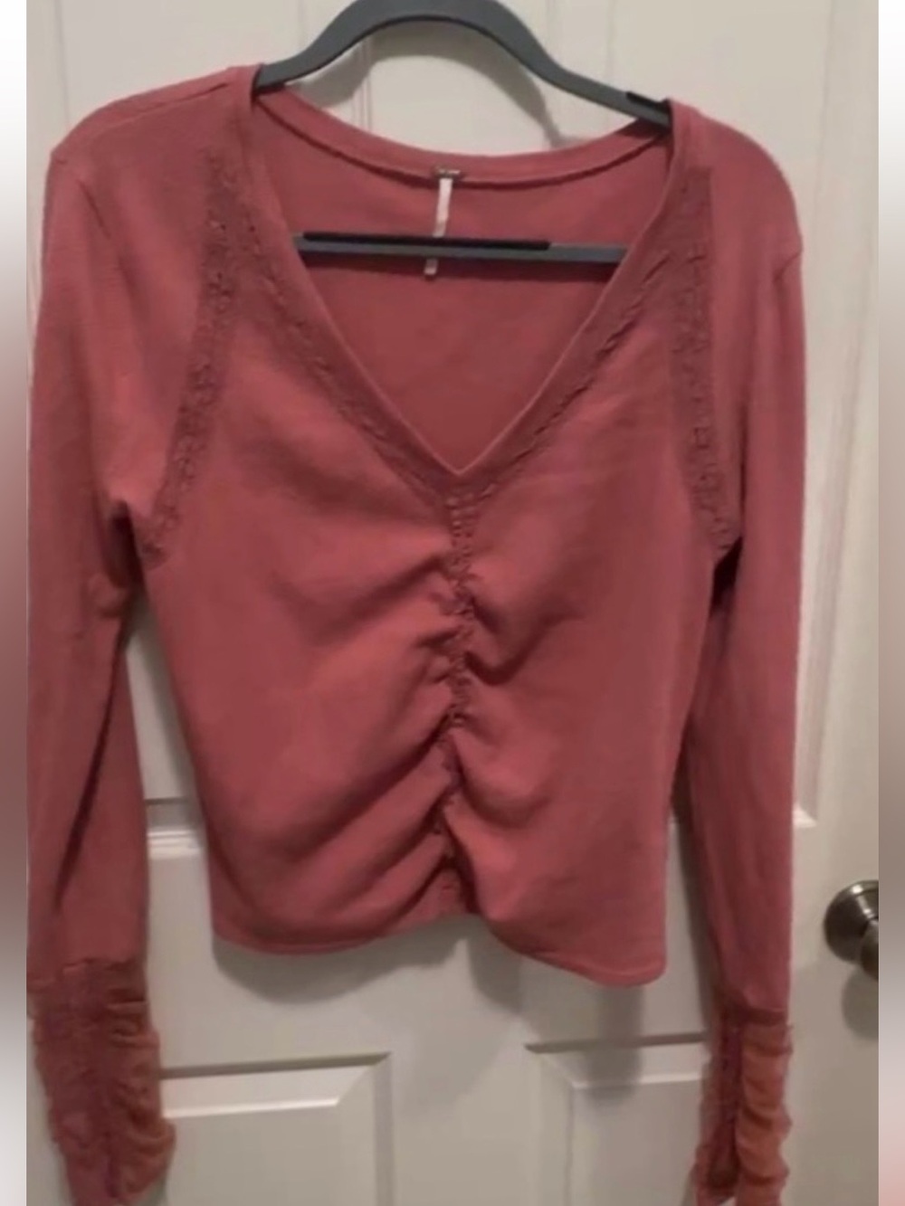 Free People Coral Pink Waffle Knit Women’s Top - XL